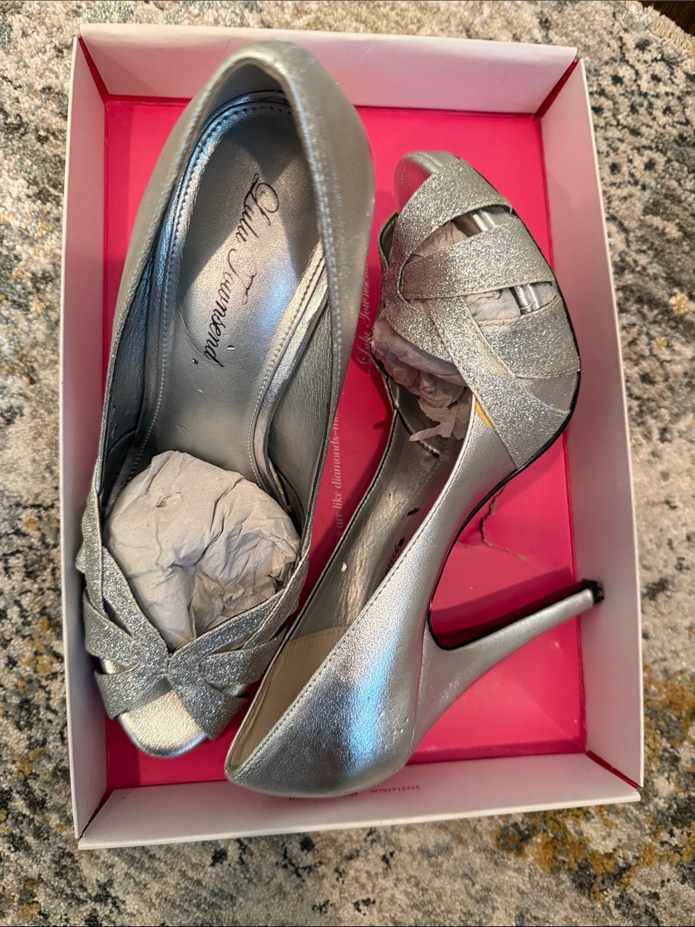 Lulu Townsend Silver Glitter Peep-Toe Heels